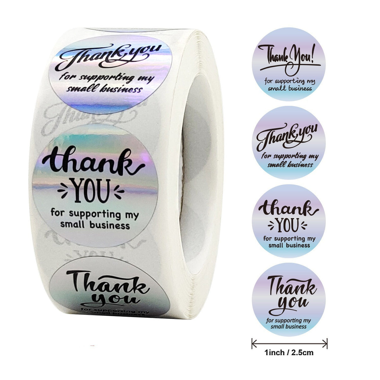 500Pcs Rainbow Holographic Thank You Sticker Roll 1-Inch Round Labels