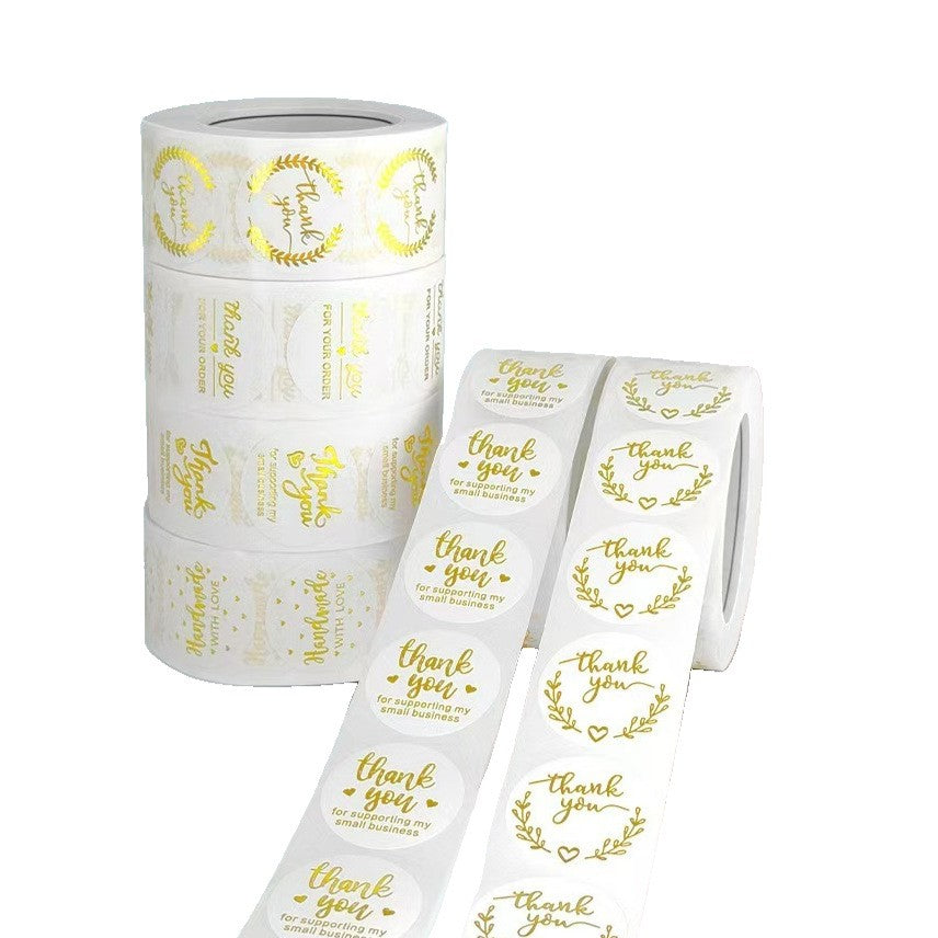500PCS Gold Foil Thank You Sticker Roll 1 Inch Round Labels