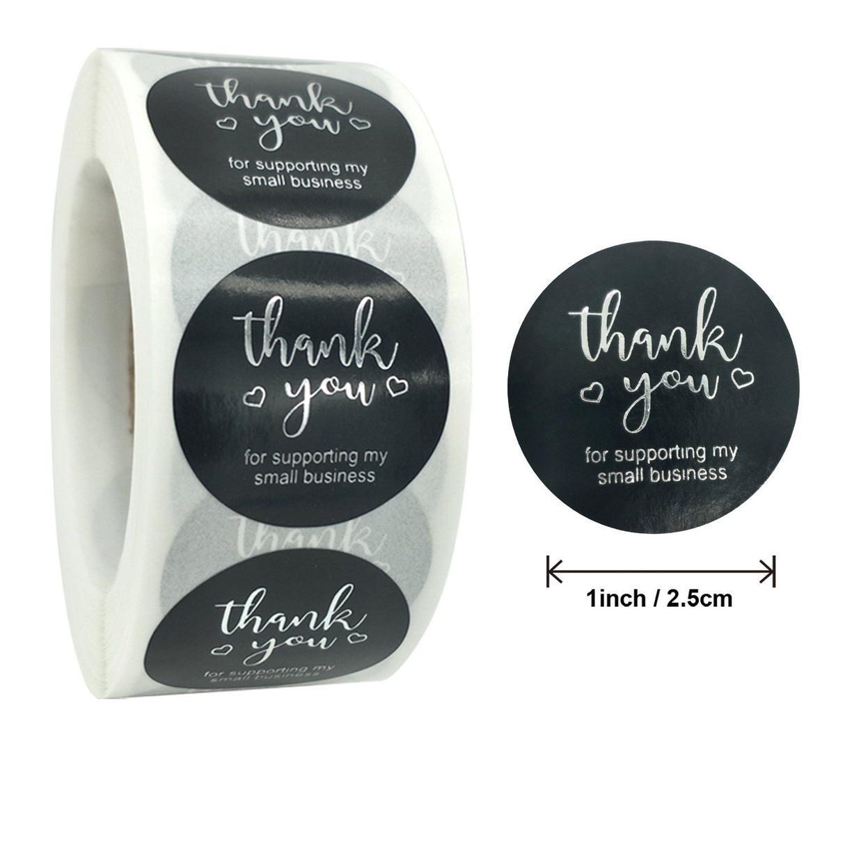 500pcs Silver Foil Thank You Stickers – 1 Inch Round Labels for Gifts & Orders