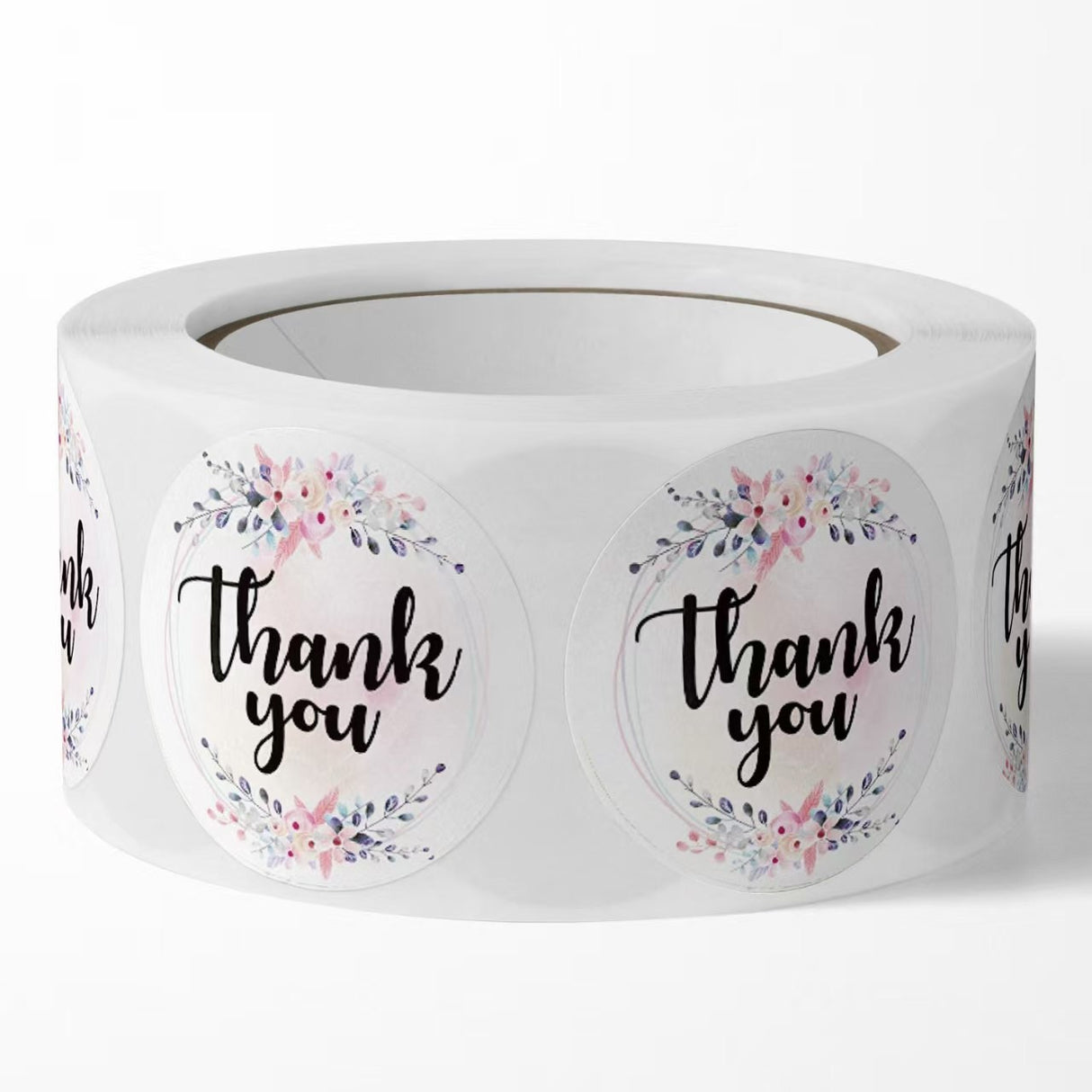 500Pcs 1-Inch Floral Thank You Sticker Roll - White Self-Adhesive Gift Seals