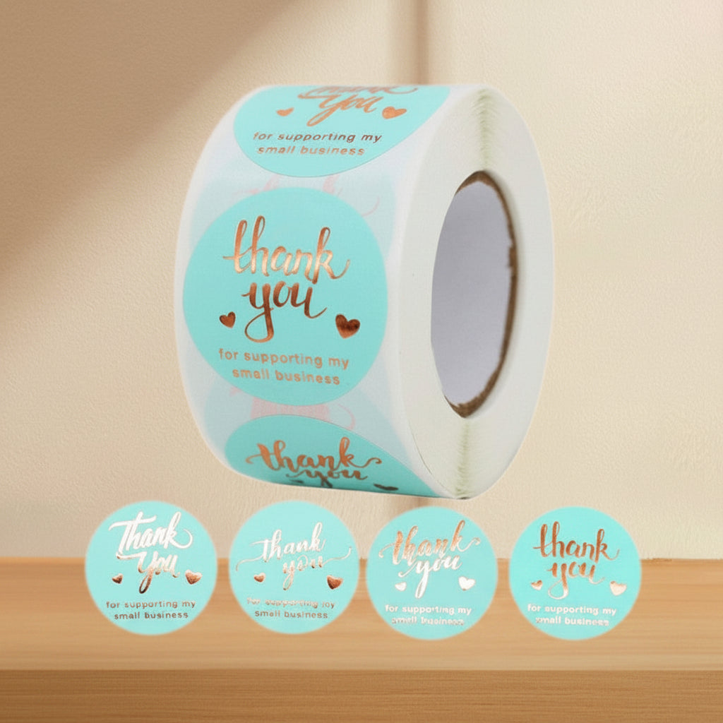 500pcs Blue Gold Foil Thank You Stickers – 1 Inch Round Labels for Gifts & Orders