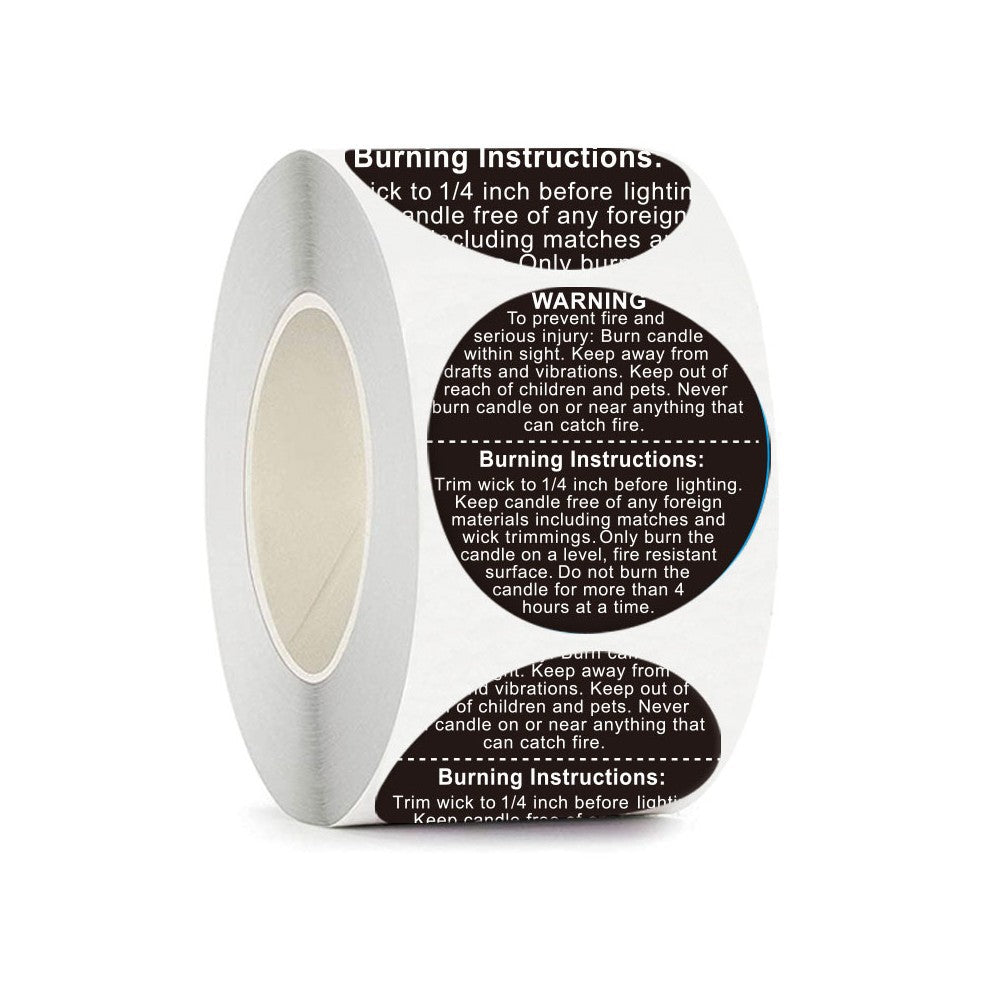 500pcs Candle Warning Sticker Roll – Round Safety Labels for Candle Jars