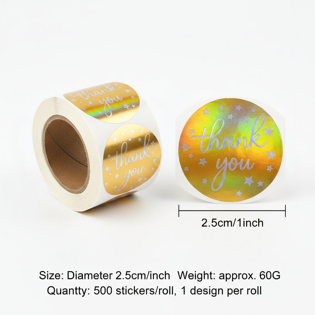 500pcs Gold Foil Thank You Stickers – Roll for Gift Packaging Seal Labels