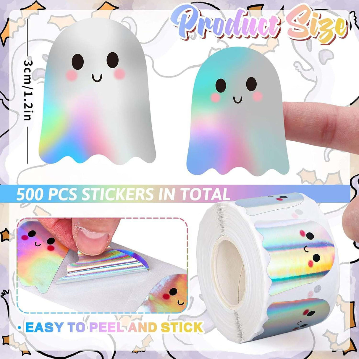 500pcs Halloween Pumpkin Ghost Stickers – Waterproof Roll for Party Decoration
