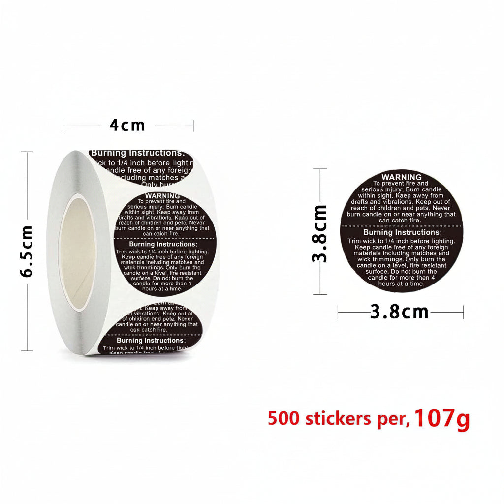 500pcs Candle Warning Sticker Roll – Round Safety Labels for Candle Jars