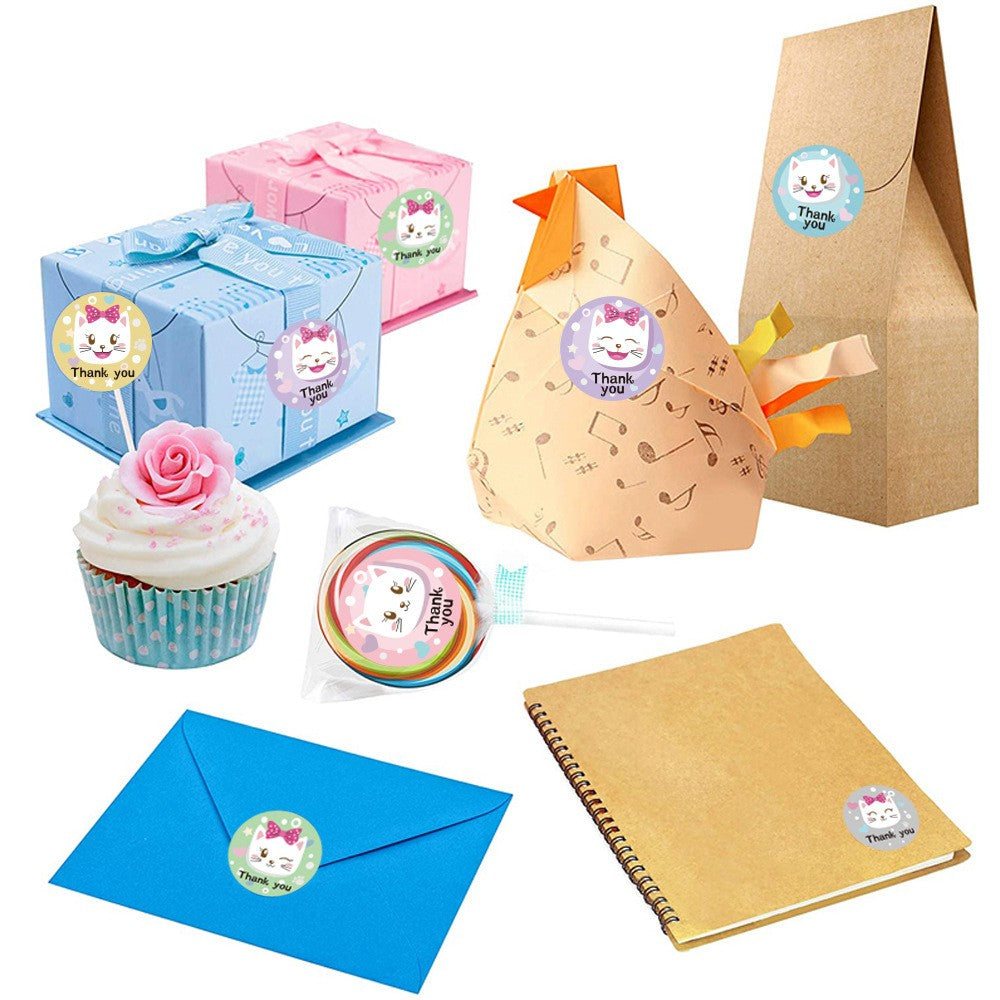 500Pcs Cute Cartoon Cat Thank You 500pcs Cute Cartoon Cat Thank You Stickers – 1 Inch Round Labels for Kids & Pet LoversRoll - 1-Inch Round Labels