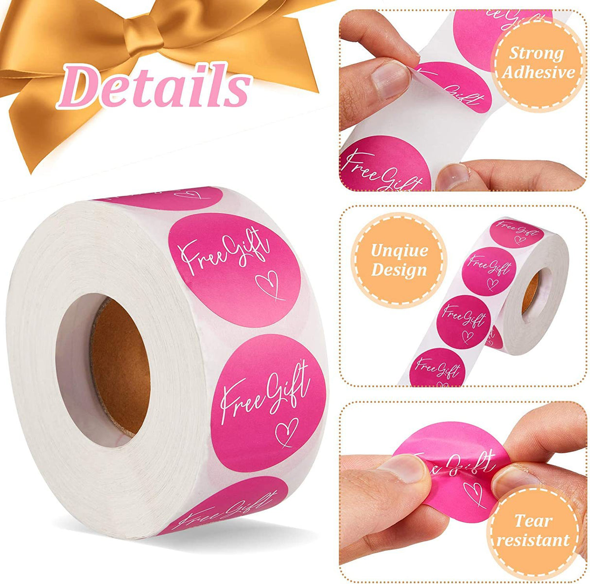 500pcs Custom Logo Adhesive Label Roll – Glossy Paper Seal Stickers