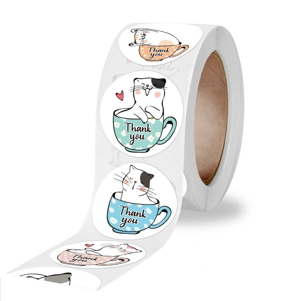 500pcs Cute Cat Thank You Stickers – 1 Inch Round Labels for Gifts & Pet Shops