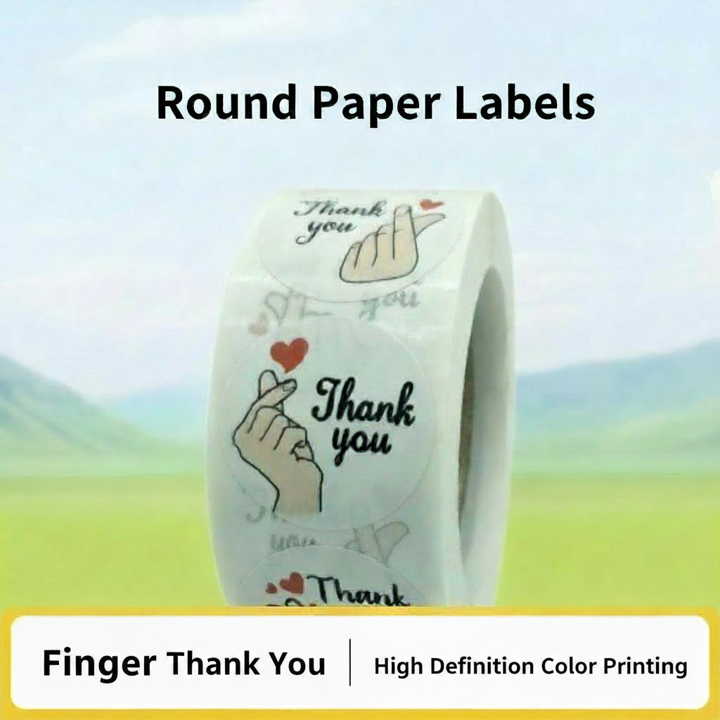 500pcs Cute Finger Heart Thank You Stickers – White Copperplate Self-Adhesive Labels