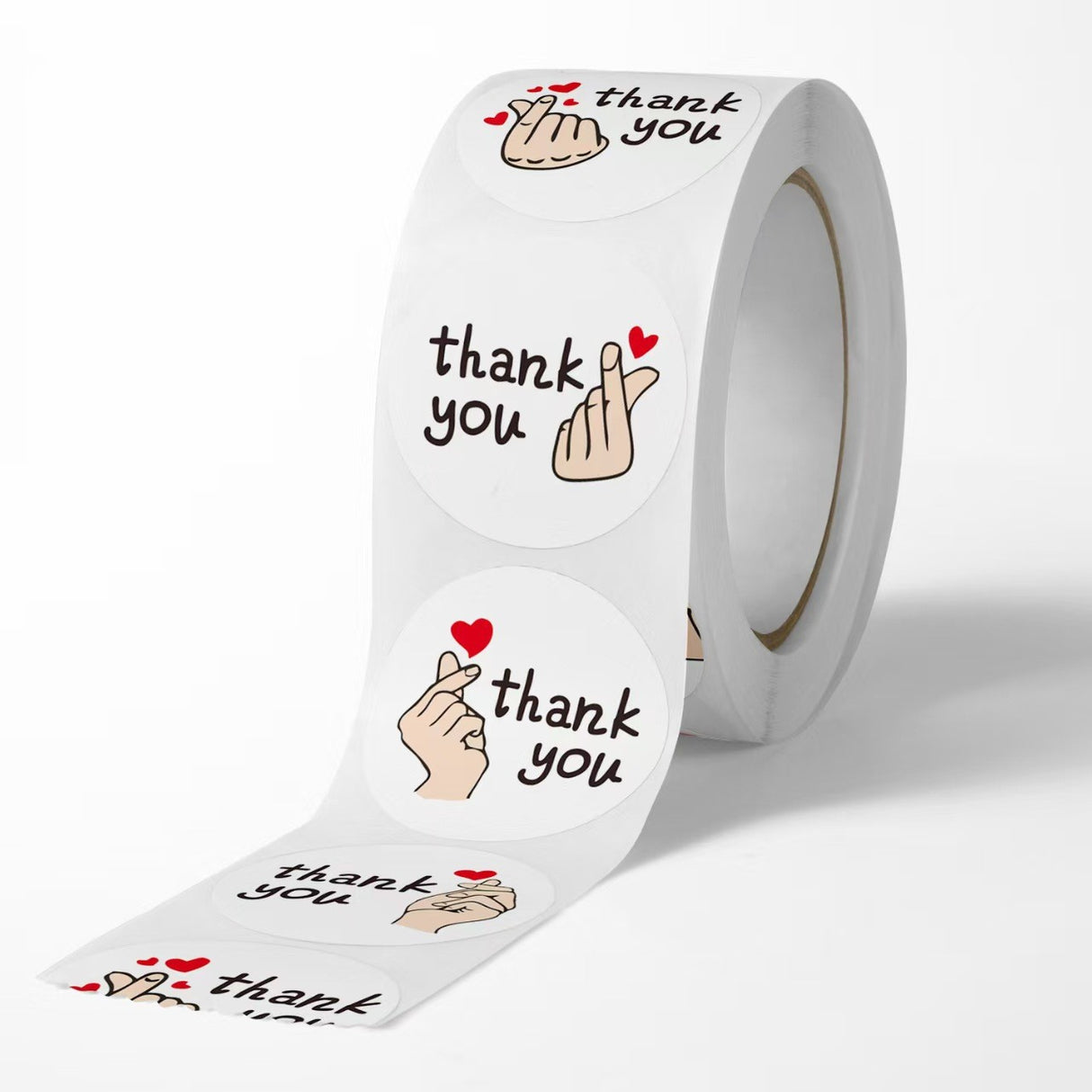 500pcs Cute Finger Heart Thank You Stickers – White Copperplate Self-Adhesive Labels