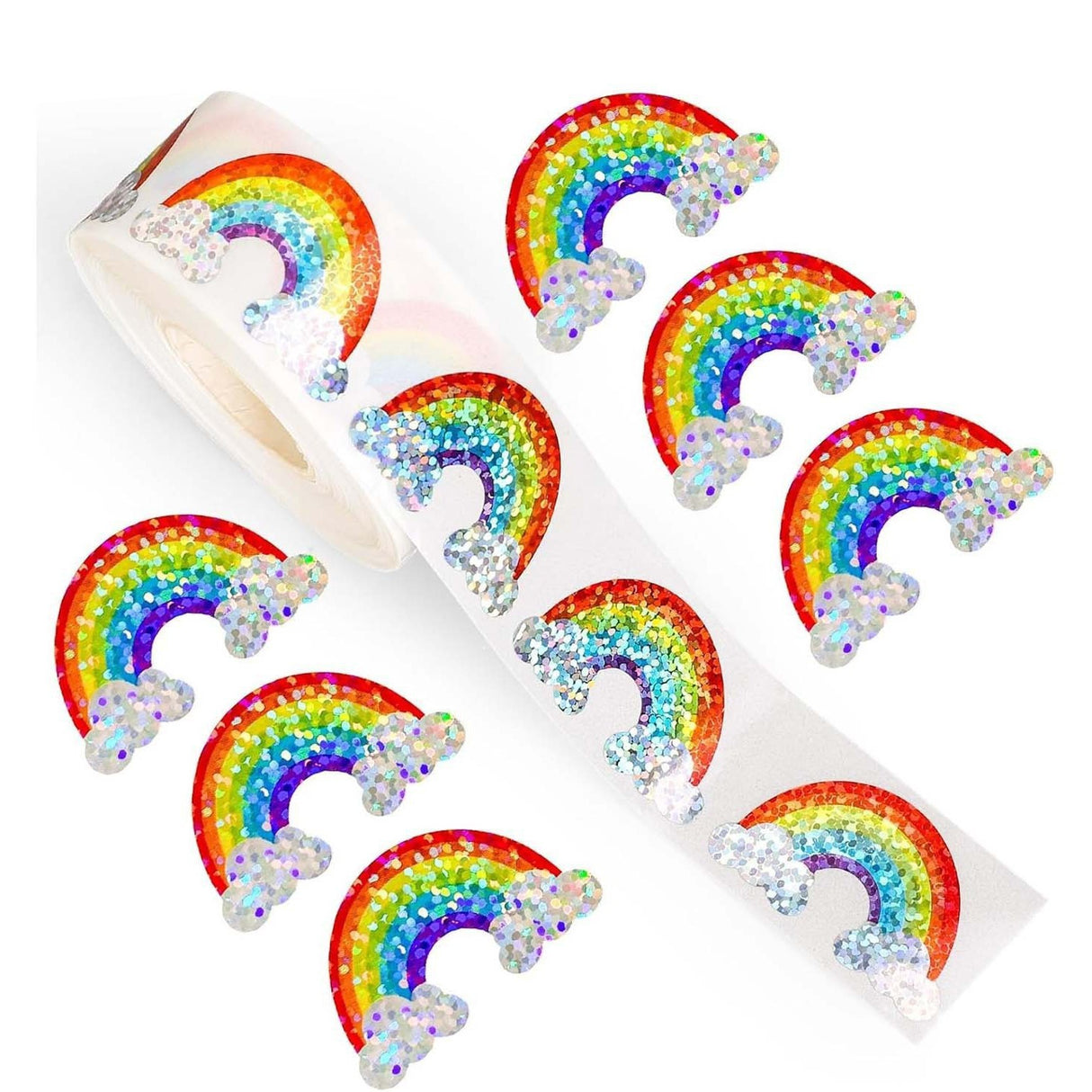 500pcs Laser Holographic Christmas Tree Stickers – Waterproof Roll for Holiday Gifts