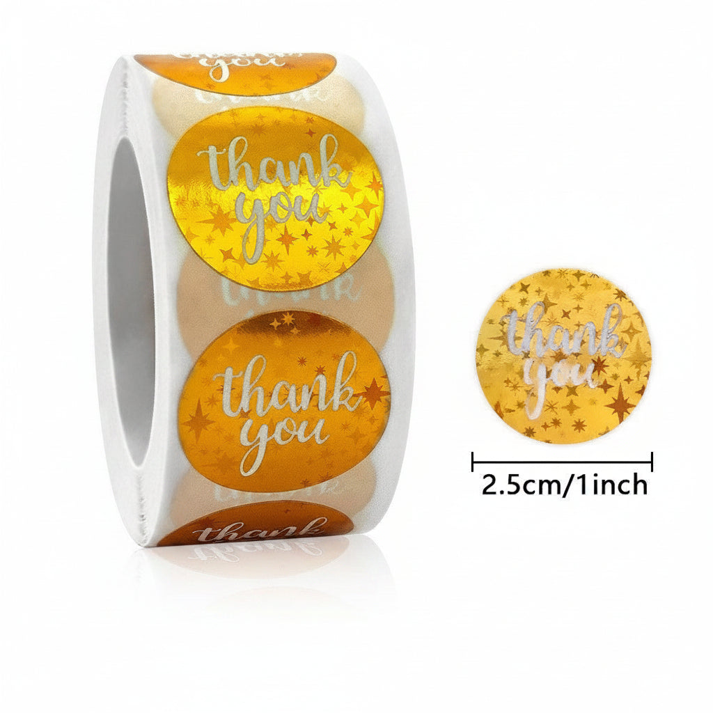 500pcs Holographic Gold Foil Thank You Stickers – 1 Inch Round for Luxury Gifts