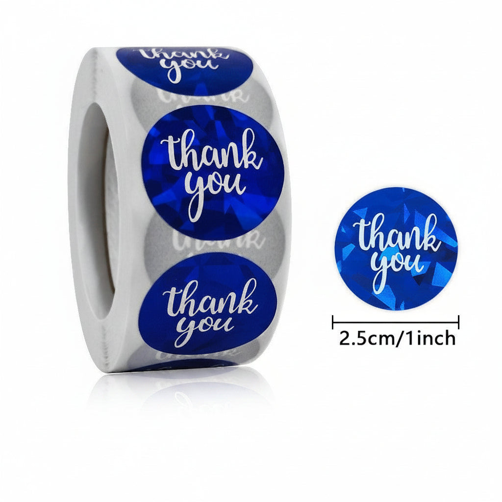 500pcs Holographic Gold Foil Thank You Stickers – 1 Inch Round for Luxury Gifts