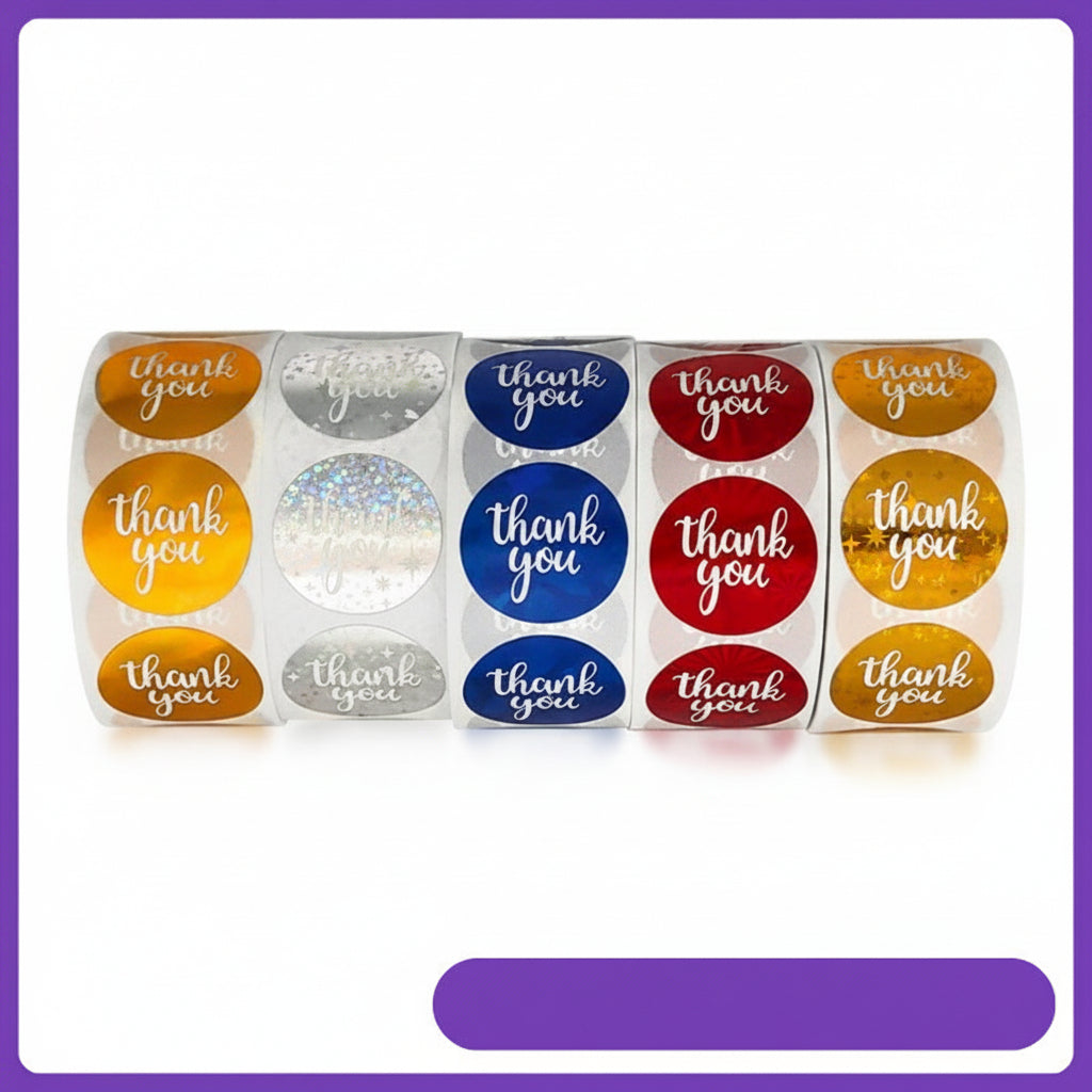 500pcs Holographic Gold Foil Thank You Stickers – 1 Inch Round for Luxury Gifts