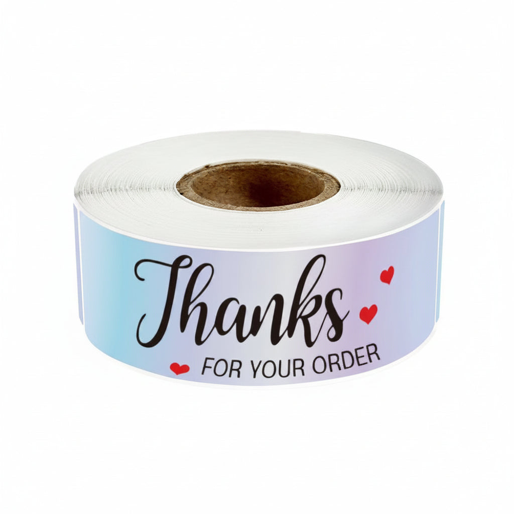 Holographic Thank You Sticker Roll - 1"x3" Rectangle Labels for Small Business
