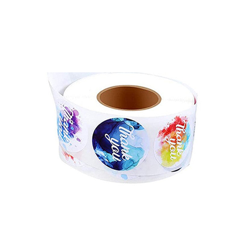500pcs Holographic Watercolor Thank You Stickers – 25mm Round Decorative Labels