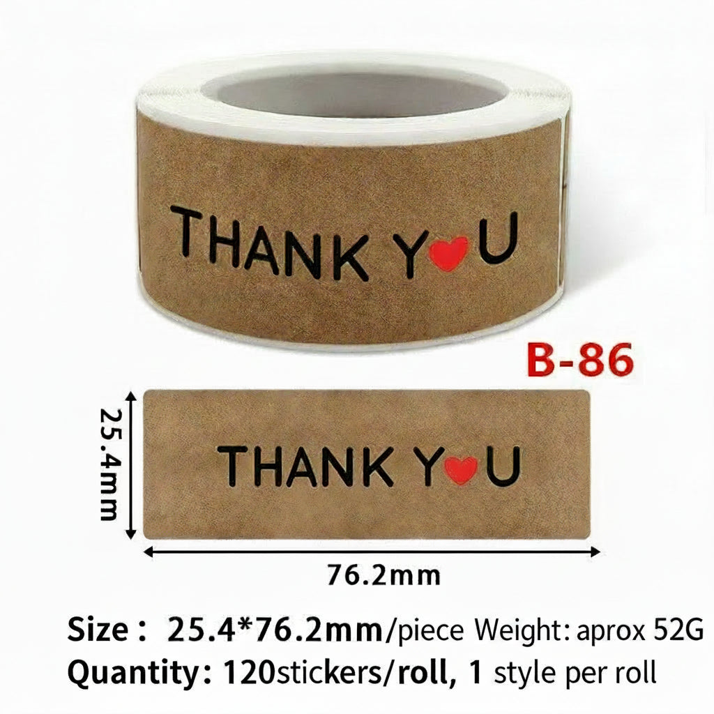 500pcs Kraft Paper Thank You Stickers – 2.5x7.5cm Rectangular Labels for Rustic Gifts