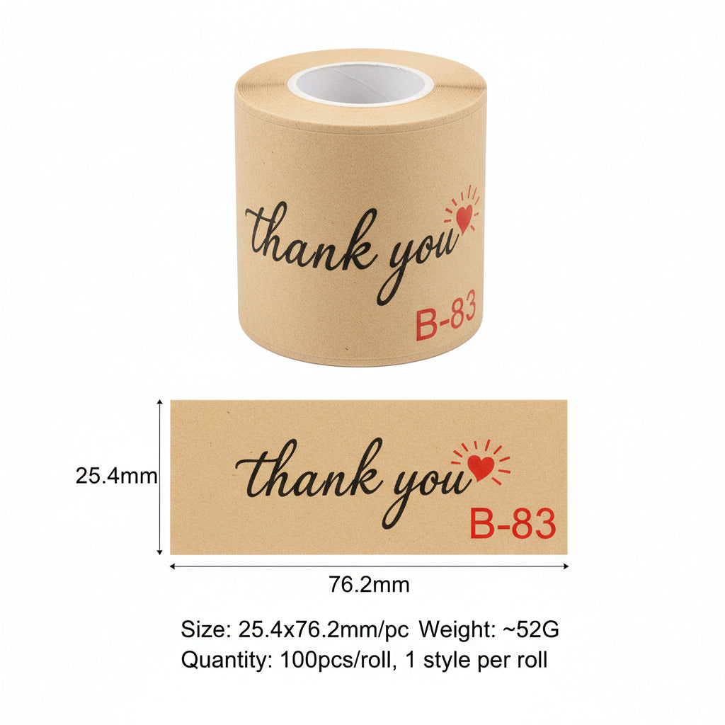 500pcs Kraft Paper Thank You Stickers – 2.5x7.5cm Rectangular Labels for Rustic Gifts