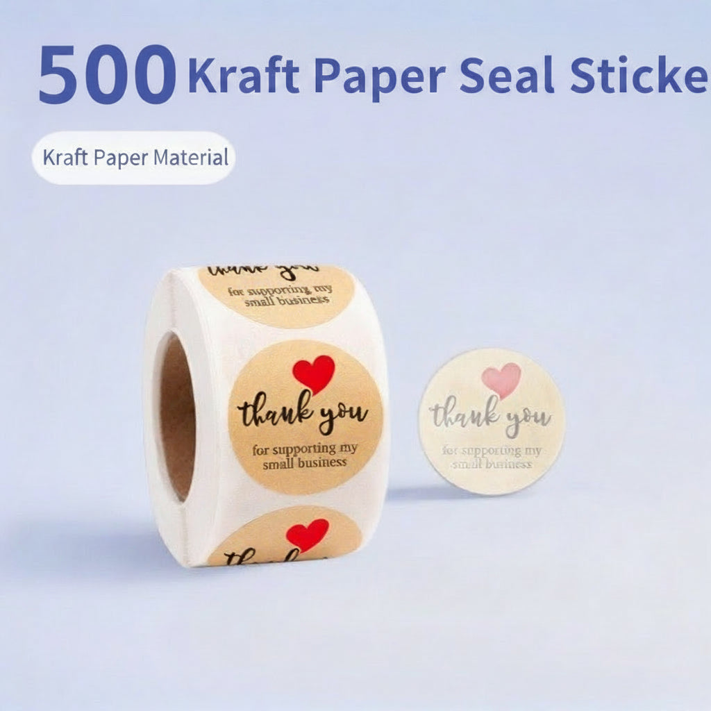 500Pcs Kraft Paper Thank You Sticker Roll 25mm Round Labels