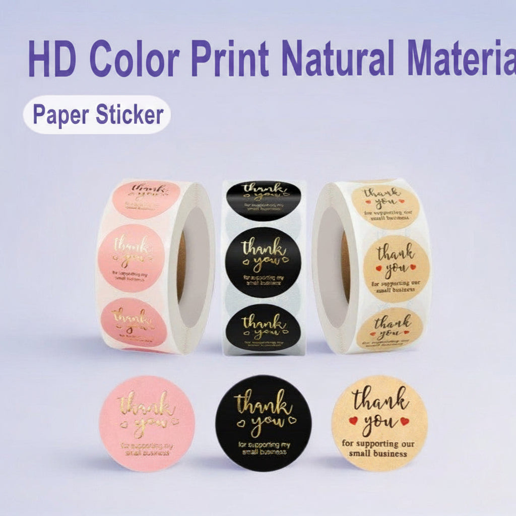 500pcs Thank You Stickers – 1 Inch Round Kraft Paper Labels for Rustic Packaging