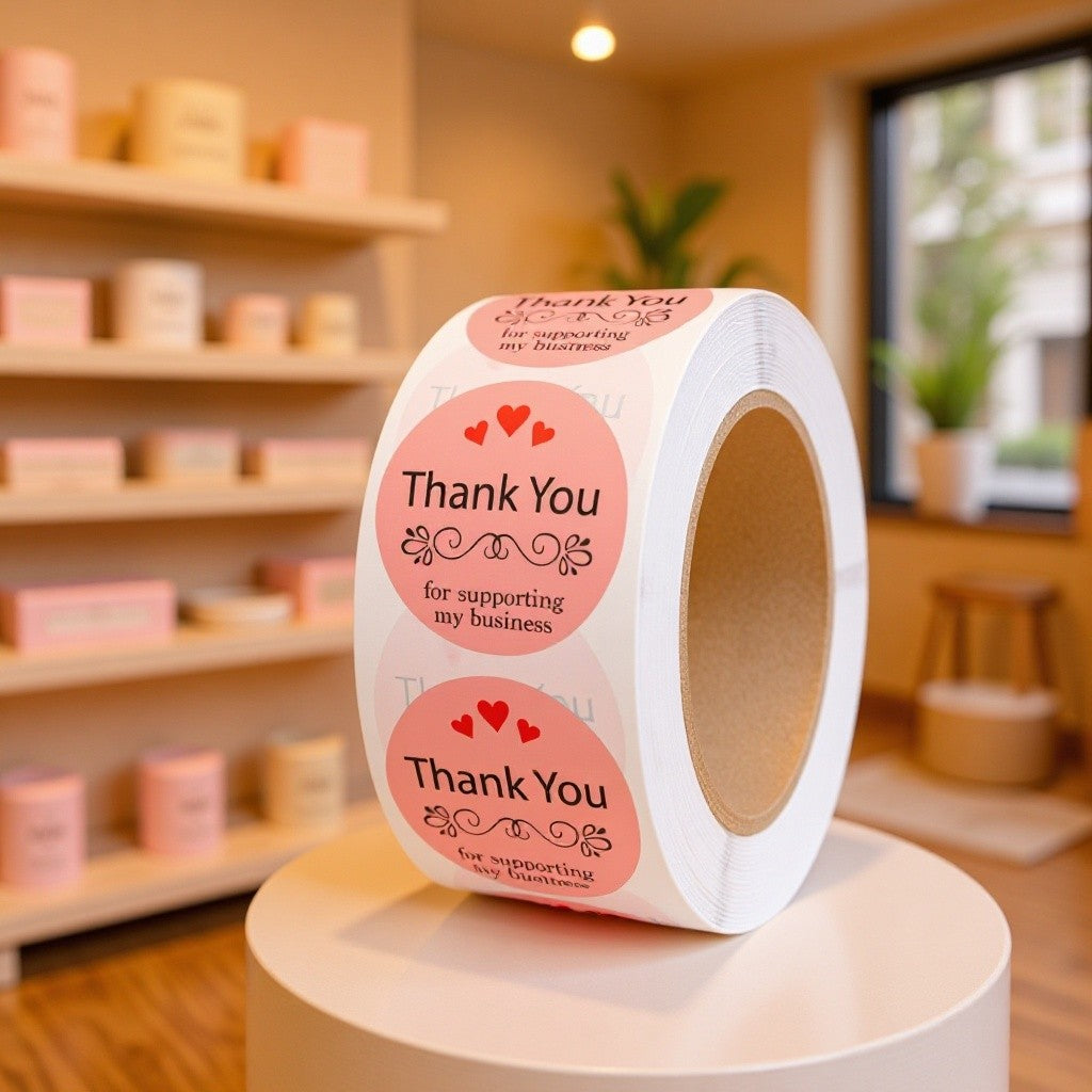 500pcs Pink Heart Shaped Thank You Stickers – Self-Adhesive Support My Business Labels