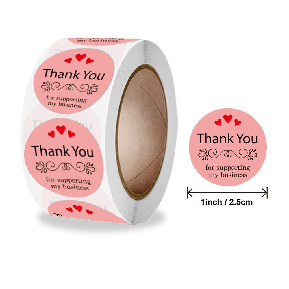 500pcs Pink Heart Shaped Thank You Stickers – Self-Adhesive Support My Business Labels
