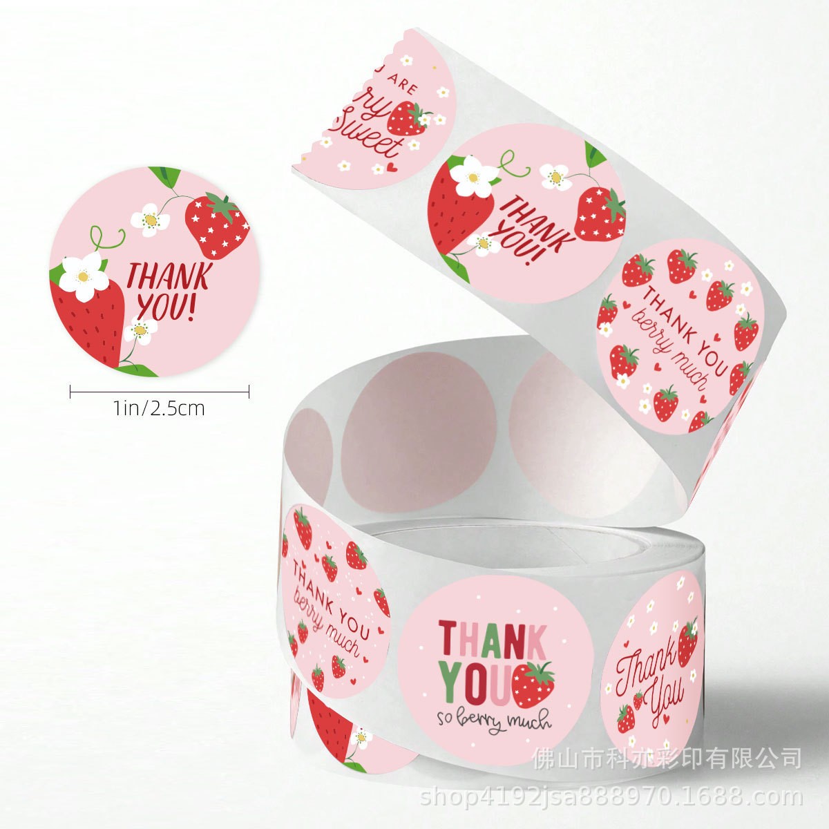 500pcs Strawberry Thank You Stickers – 1 Inch Round Labels for Gifts & Fruit Shops