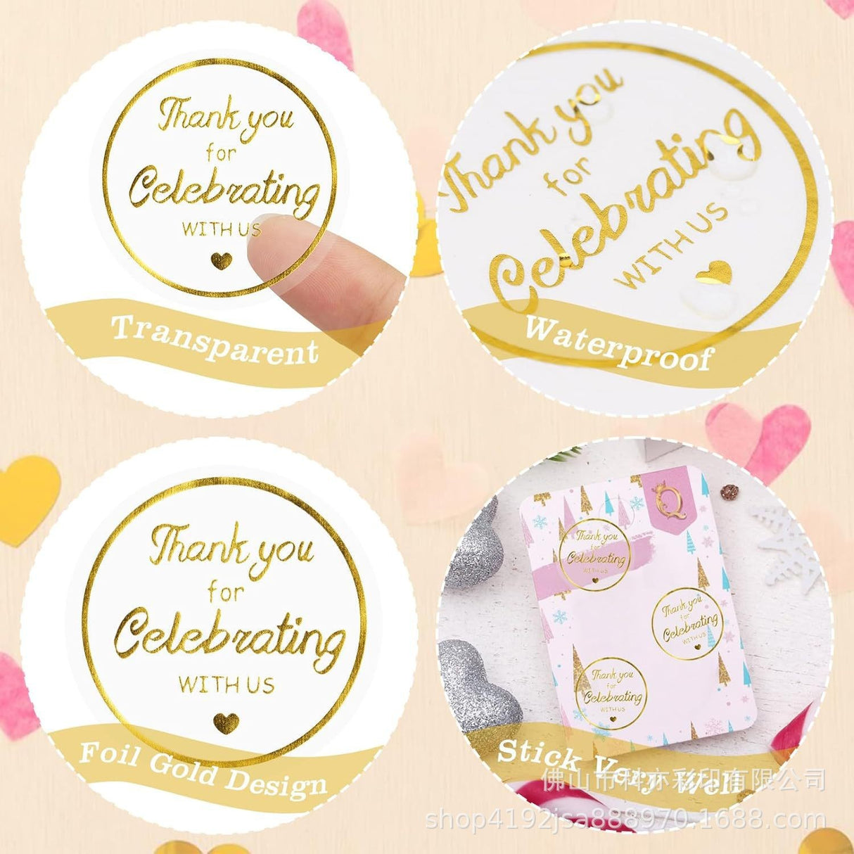 500pcs Gold Foil Transparent Thank You Stickers – 1 Inch Round Wedding Gift Seal Labels
