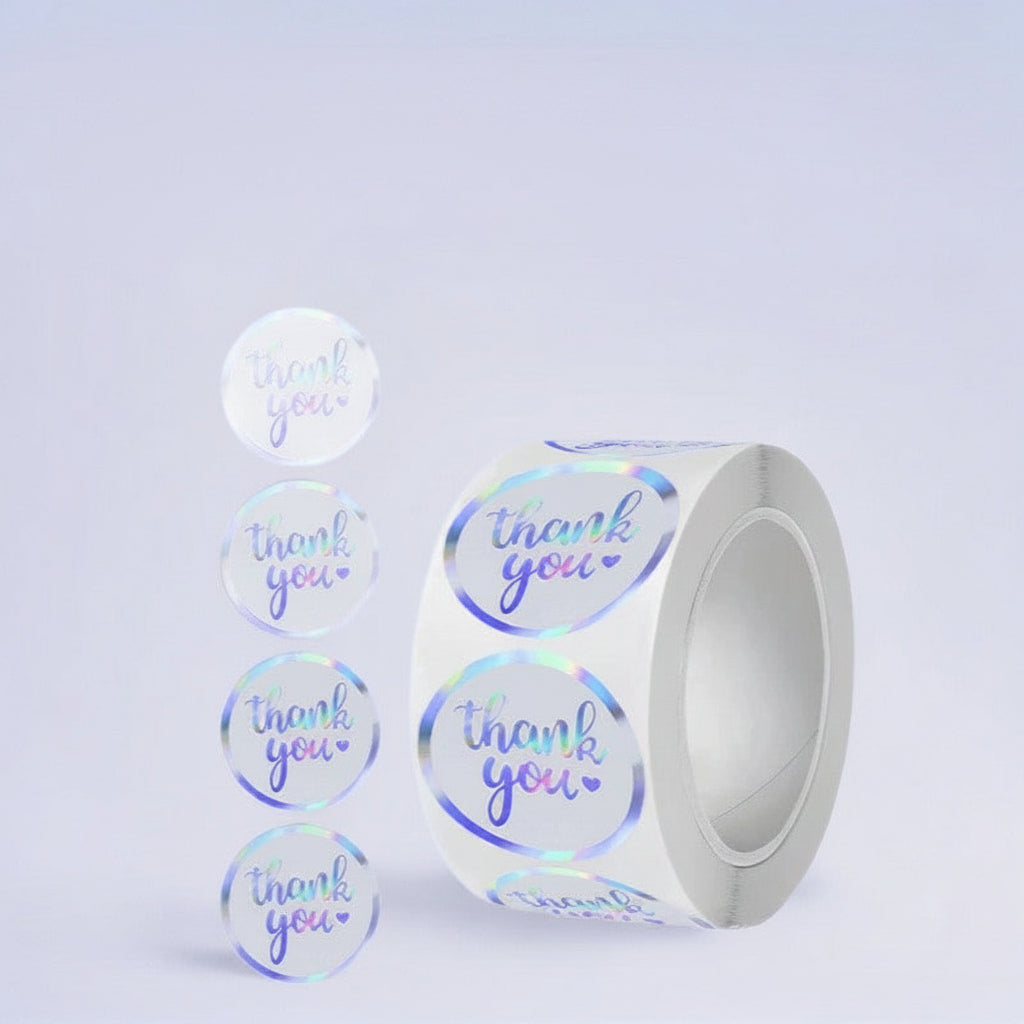 500pcs Holographic Thank You Stickers – 1 Inch Round Labels for Gifts & Packaging