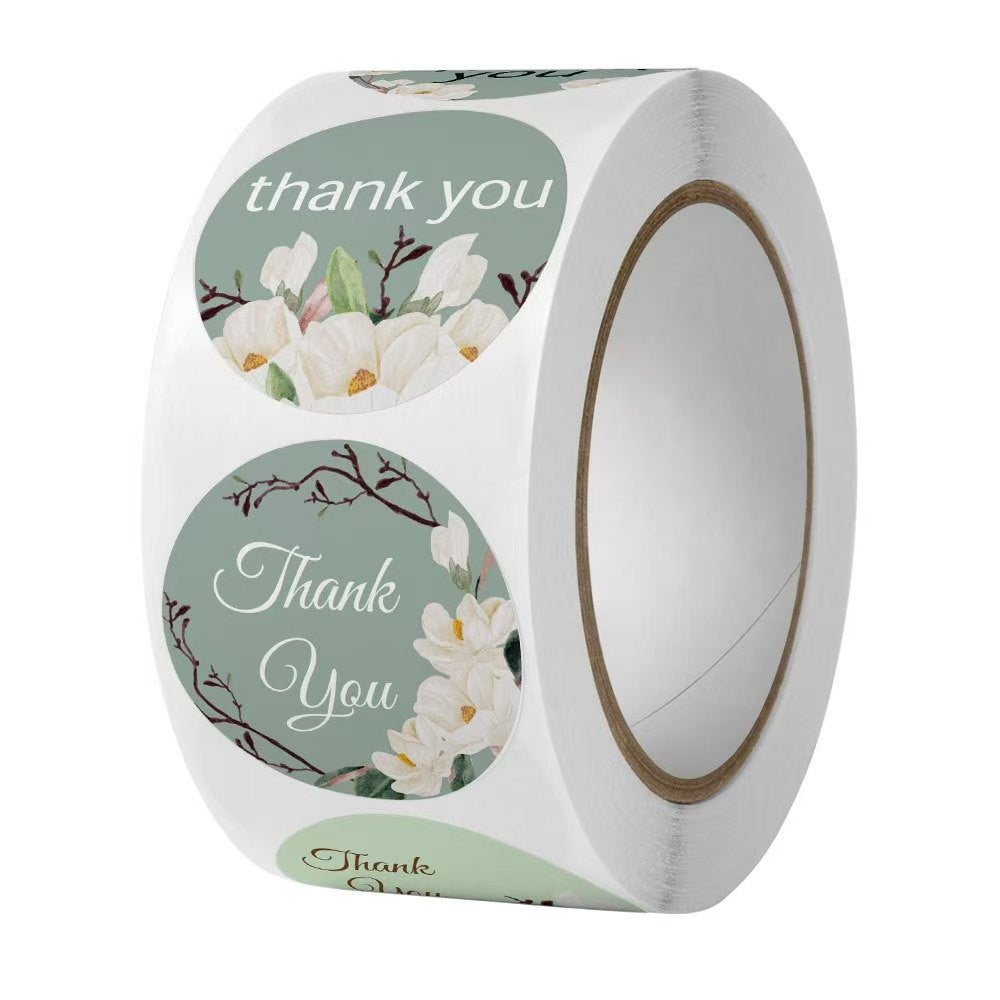 500Pcs Floral Thank You Sticker Roll - 1-Inch Round Labels
