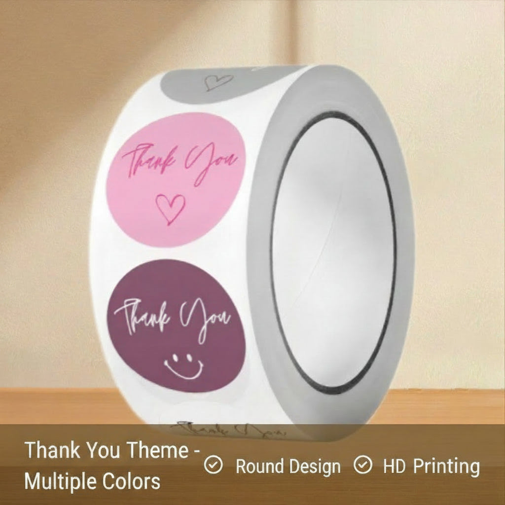 500Pcs Assorted Color Round Thank You Sticker Roll Self-Adhesive Gift Labels
