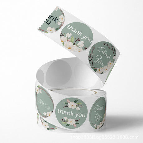 500Pcs Floral Thank You Sticker Roll - 1-Inch Round Labels