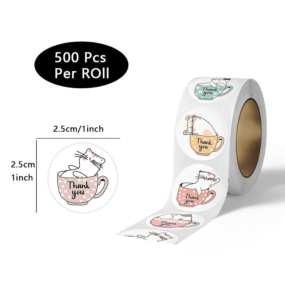500pcs Cute Cat Thank You Stickers – 1 Inch Round Labels for Gifts & Pet Shops