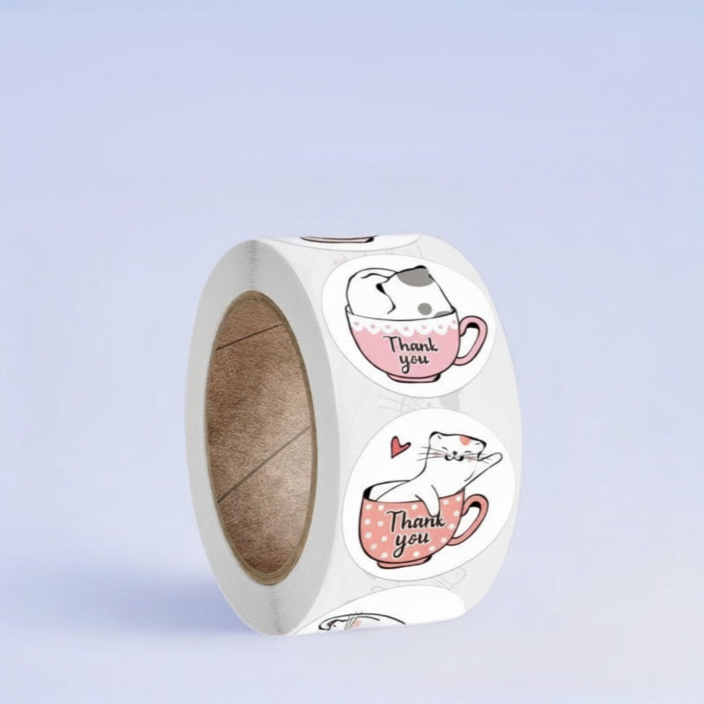 500pcs Cute Cat Thank You Stickers – 1 Inch Round Labels for Gifts & Pet Shops