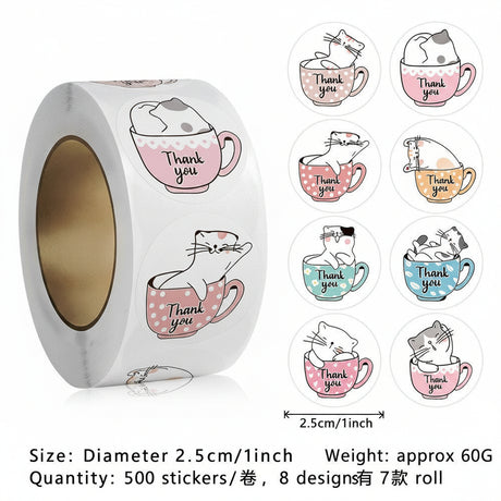 500pcs Cute Cat Thank You Stickers – 1 Inch Round Labels for Gifts & Pet Shops