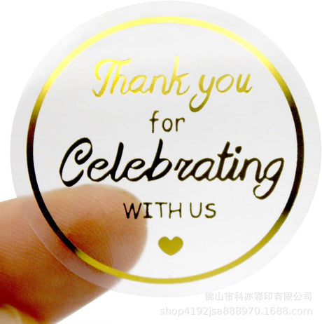500Pcs 1-Inch Gold Foil Transparent "Thank You for Celebrating With Us" Sticker Roll - Wedding Gift Seal Labels