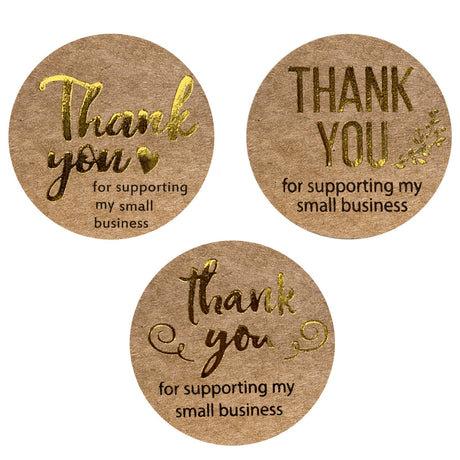 500Pcs 1-Inch Gold Foil Kraft Thank You Sticker Roll - "Thank You for Supporting My Small Business" Labels