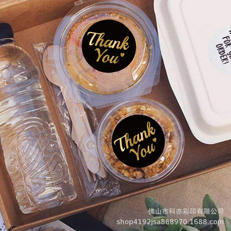 500Pcs Black Gold Thank You Sticker Roll 1-Inch Round Labels