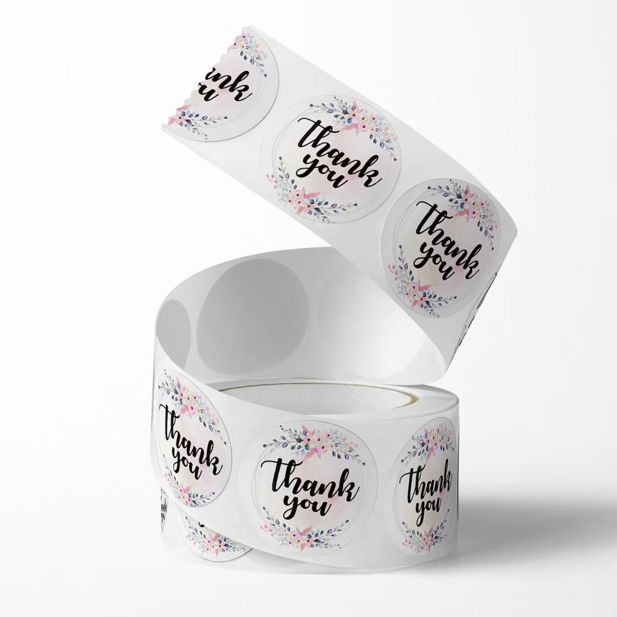 500Pcs 1-Inch Floral Thank You Sticker Roll - White Self-Adhesive Gift Seals