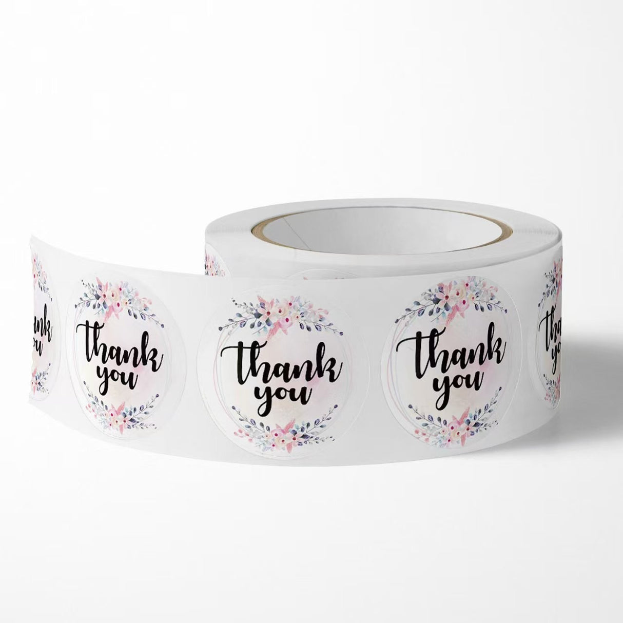 500Pcs 1-Inch Floral Thank You Sticker Roll - White Self-Adhesive Gift Seals