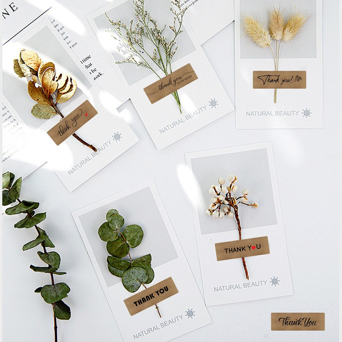 500pcs Kraft Paper Thank You Stickers – 2.5x7.5cm Rectangular Labels for Rustic Gifts