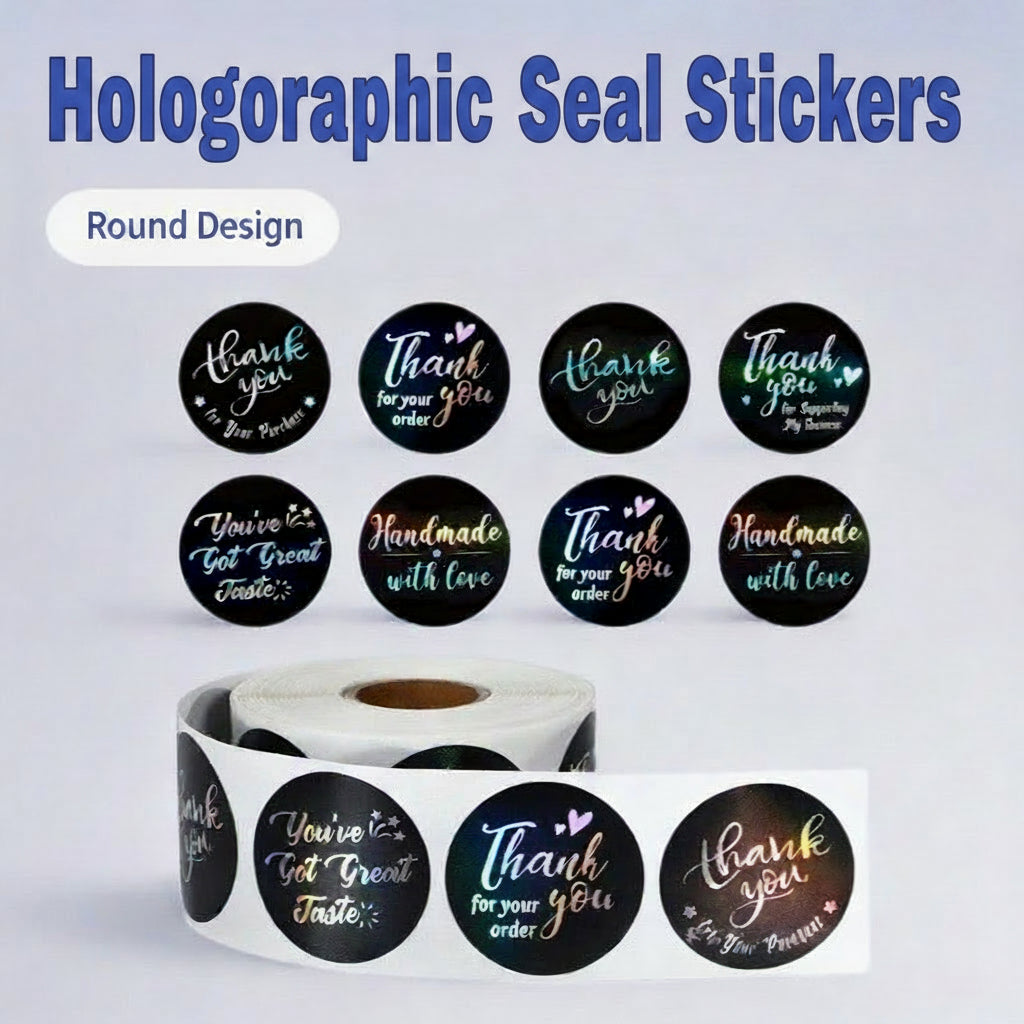 500pcs Holographic Thank You Stickers – 1 Inch Round Labels for Gifts & Orders