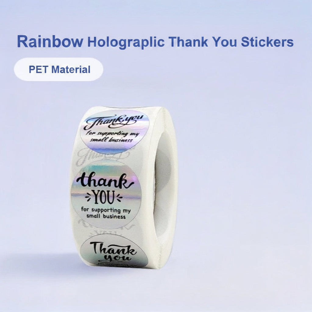 500Pcs Rainbow Holographic Thank You Sticker Roll 1-Inch Round Labels