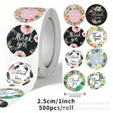 500Pcs Floral Thank You Sticker Roll 25mm Round Assorted Design Labels