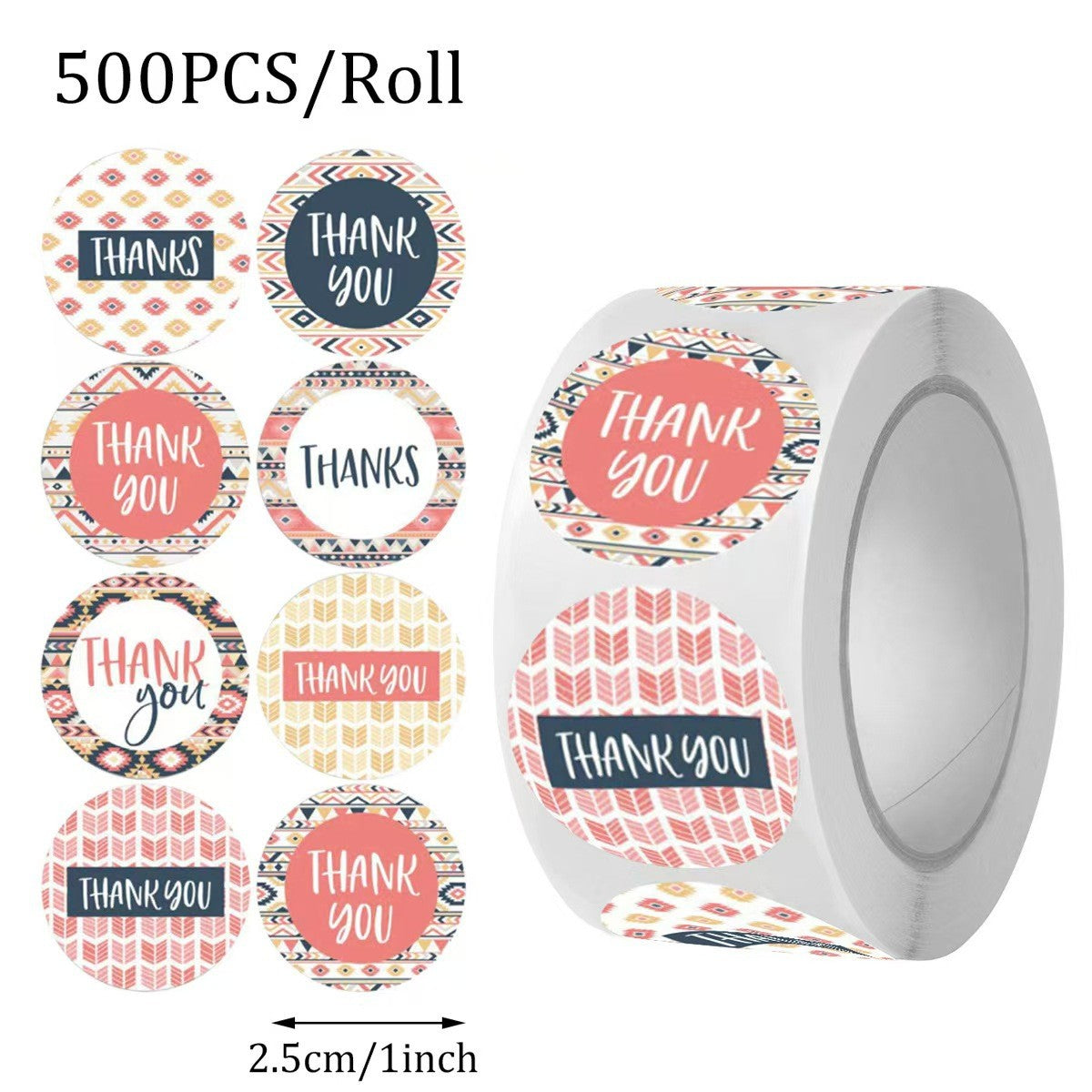 500Pcs 8 Designs Thank You Sticker Roll - 1-Inch Round Labels