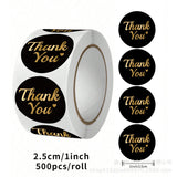 500Pcs Black Gold Thank You Sticker Roll 1-Inch Round Labels