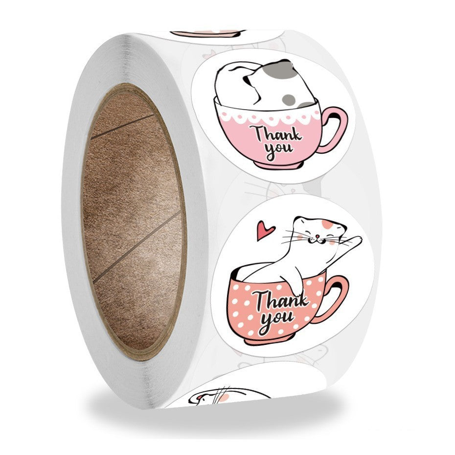 500pcs Cute Cat Thank You Stickers – 1 Inch Round Labels for Gifts & Pet Shops