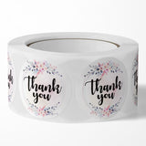 500Pcs 1-Inch Floral Thank You Sticker Roll - White Self-Adhesive Gift Seals