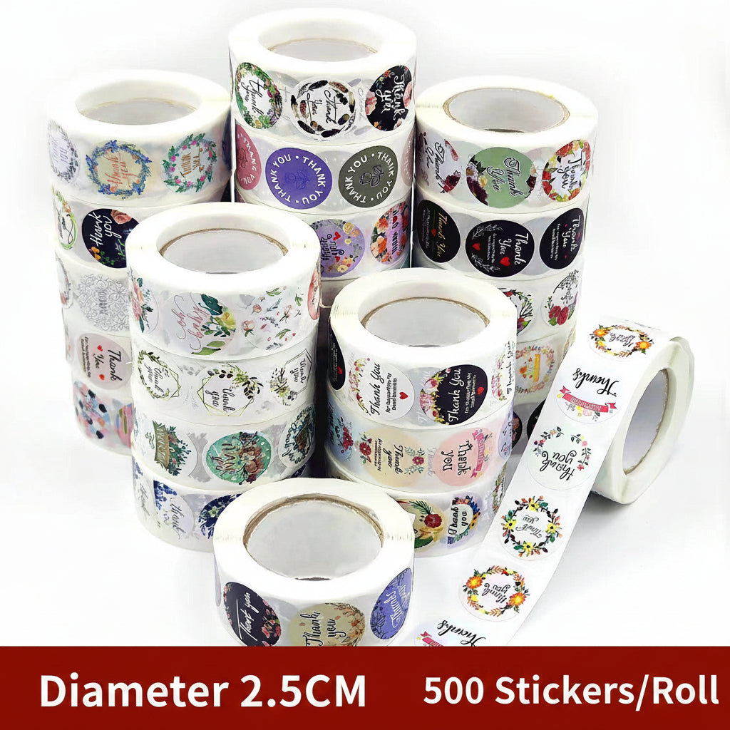500pcs Floral Greenery Thank You Stickers – Self-Adhesive Bakery Gift Seal Labels