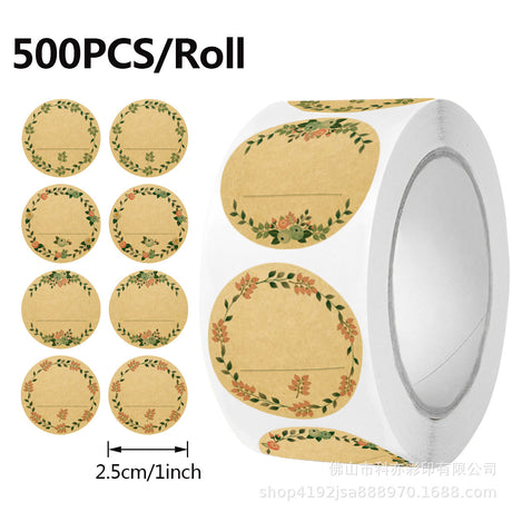 500Pcs Blank Kraft Floral Sticker Roll – Writable Gift Labels